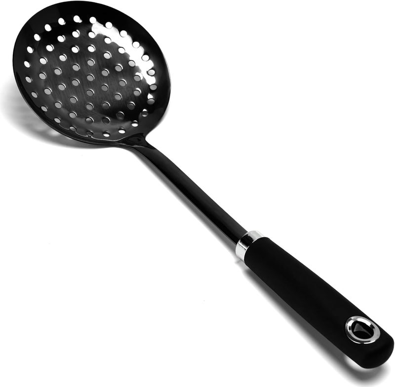 JXWING Skimmer Spoon, Slotted Spoons for Cooking, Slotted Spoon, Kitchen Stainless Steel Serving Spoons, Stainless Steel Strainer, Black - Image 1